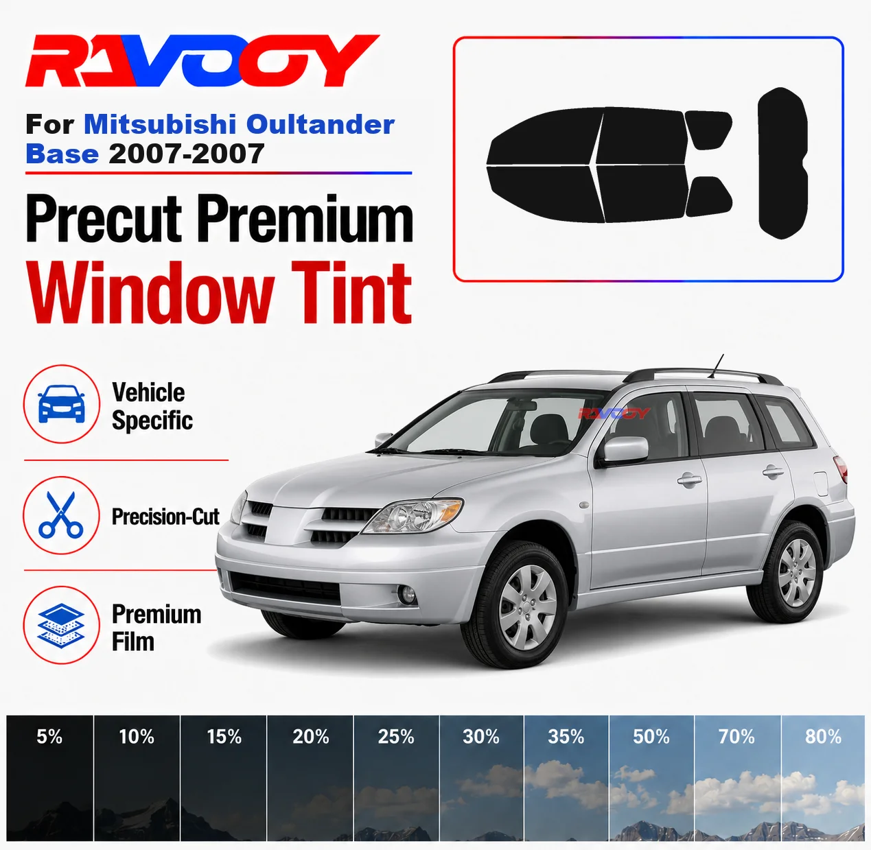 Premium Precut Window Tint Kit Front Rear Windows Rear Windshield For Mitsubishi Oultander Base 2007-2007 Nano Ceramic Film