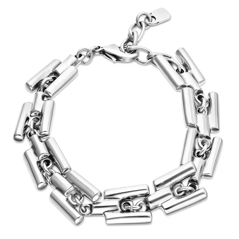 Metal Link Bracelet for Women Silver Tone Chain Link Bangle Adjustable Clasp Jewelry Punk Industrial Style Gift for Her Daily Wear Party Valentines Day Christmas Birthday High Quality Alloy Polished Finish Hypoallergenic Comes in Gift Box Ready for Giving
