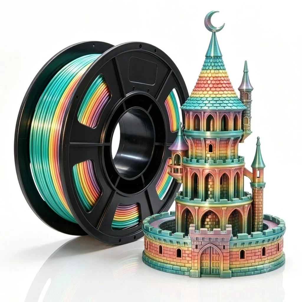 Macaron Regenbogen PLA Filament, Glänzendes Mehrfarbiges Seiden-PLA 1,75 mm Filament (+-0,03 mm), Funkelnder Schnell Farbwechselnder Mehrfarbiger 250g