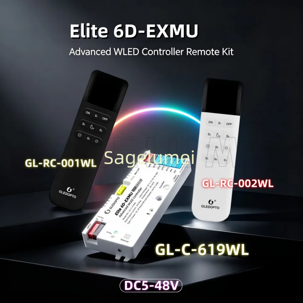 GLEDOPTO Elite 6-Channel WLED Controller Ethernet Mic Relay Support Home Assistant Music Sync 15A LED Strip Controller DC5-48V
