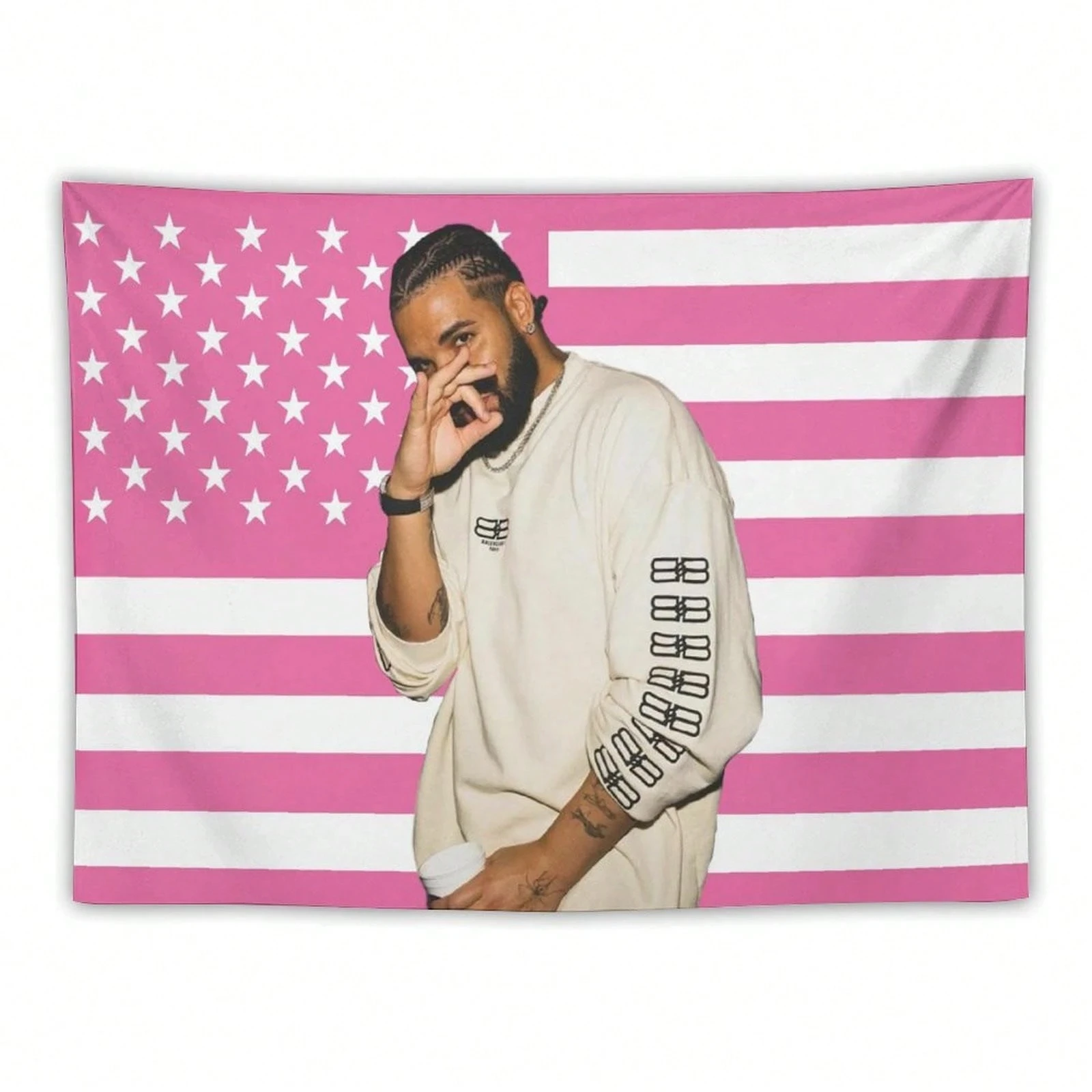 1 Stück Drake Musik-Druck Amerikanische Flagge Wandteppich, Wandbehang für Schlafsaal, Schlafzimmer, Wohnzimmer, Musikparty-Dekoration & Ideales Fan-Geschenk
