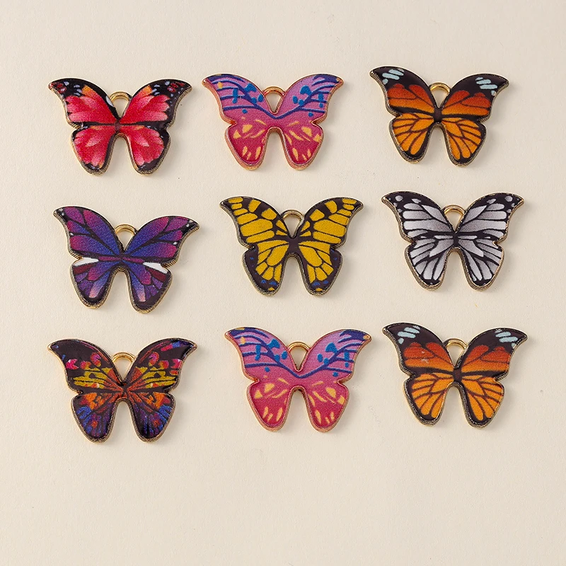 20 Stück 21x15mm Niedliche Bunte Emaille Fliegende Schmetterling-Anhänger für Schmuckherstellung, Ohrringe, Halsketten, DIY-Bastelzubehör – Detail 2