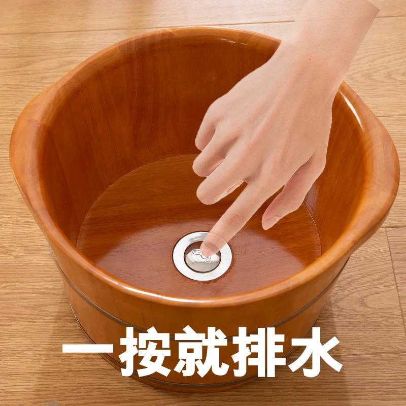 LH Wooden foot soaking bucket with press drain valve Household calf high and deep bucket Thickened with lid