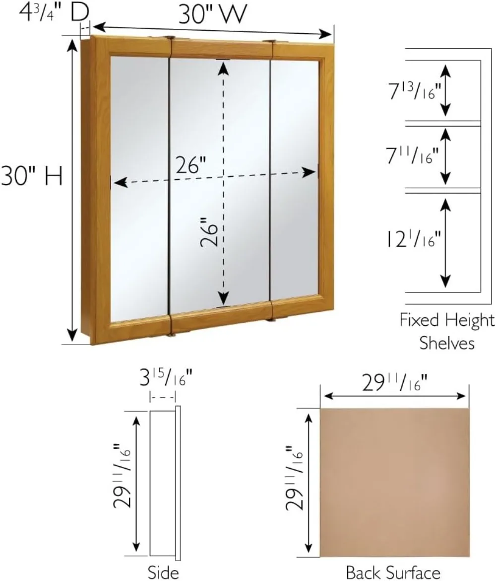 Design House 545301-HOK Square Claremont Medicine Durable Assembled Frame Bathroom Wall Cabinet with Mirrored Doors, 30