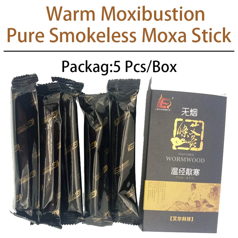 5PCS Independent Packing Smokeless Pure Black Moxa Roll Stick Mugwort Artemisia Traditional Chinese Detox Moxibustion Relaxation