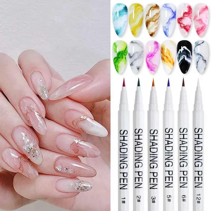 15Colors Nail Art Brushes Pen Quick Drying Water Dyeing Painting Nail Decoration Pen Halo Dye Liquid Marble Pattern Nail Pen 1Pc