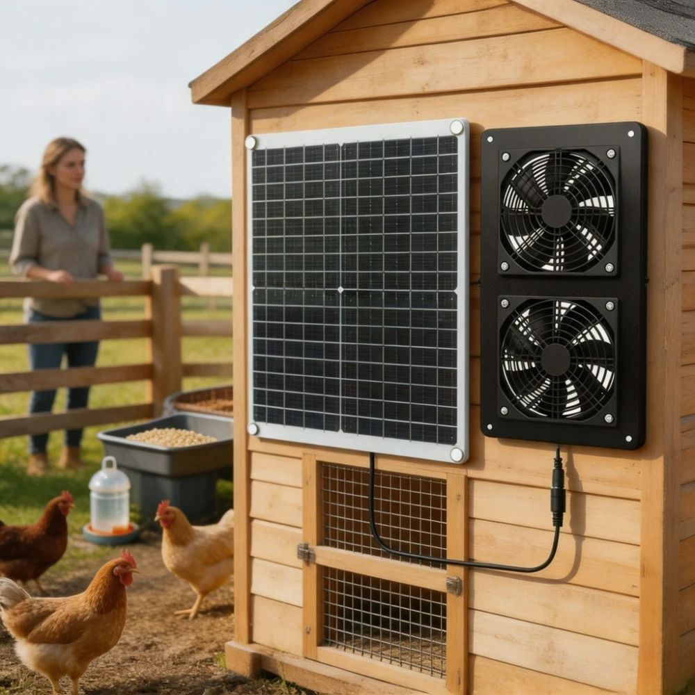 Outdoor IP65 Rainproof Dual Exhaust Fan Kit with 20W 30W Monocrystalline Solar Panel RV Caravan Greenhouse Chicken Coop Pet