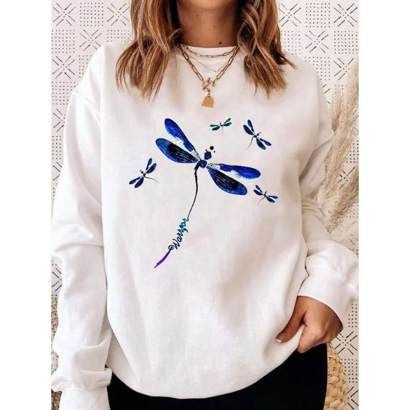 Decorated Bodywear Fashion Printed Dragonfly White Ins Hoodie Sweatshirt  Sweatshirts  Streetwear Women  Clothes