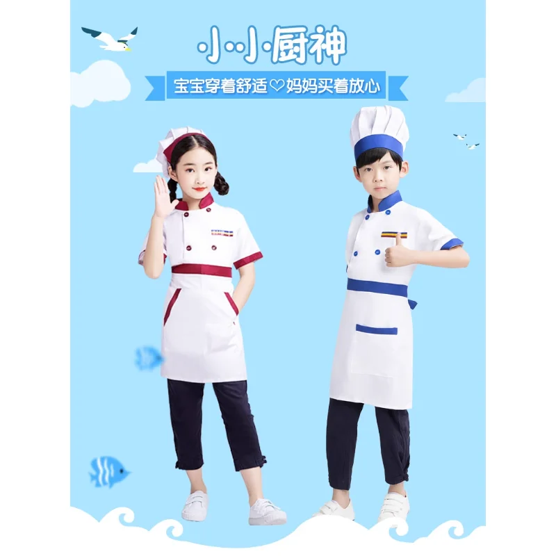 Kids Chef Jackets Kitchen Roleplay Uniform Cook Hat Restaurant Cosplay Costumes Halloween Children Waiter Waitress Clothing Sets