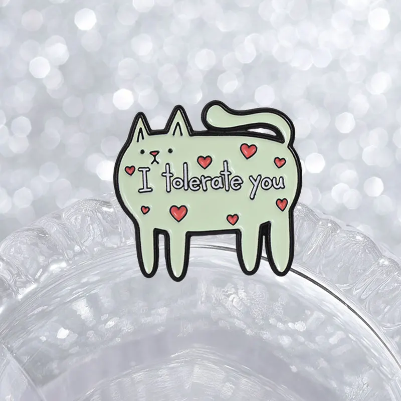 "I toleriere dich" Emaille-Abzeichen, Herz-Heilende Katzen-Muster-Pin, Lustiger Slogan, Deko-Brosche, Accessoire, Geschenk für Katzenliebhaber – Detail 5