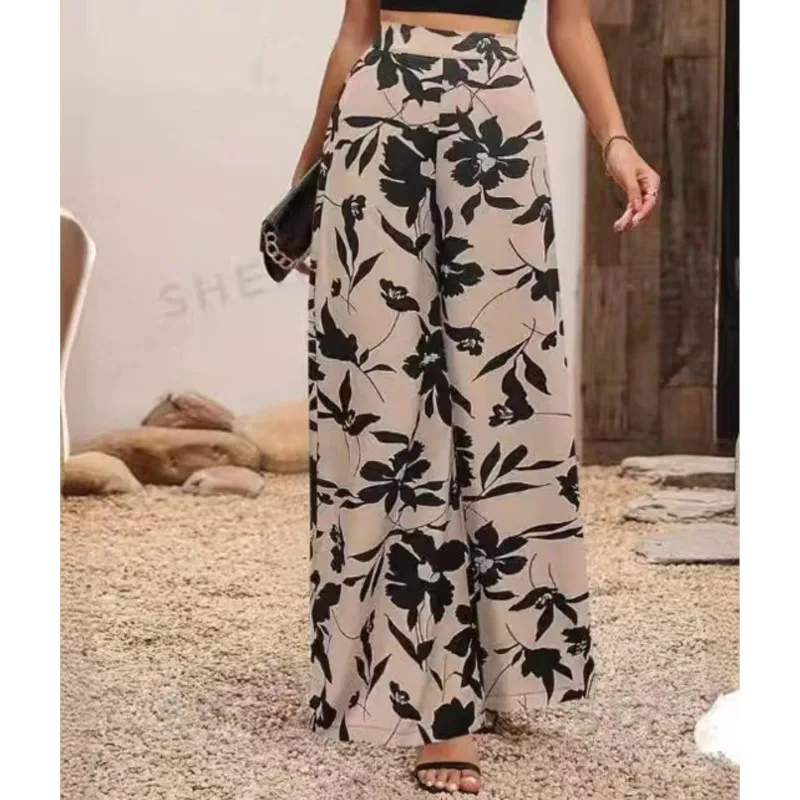 Women Pants Casual High Waist Wide Leg Trousers Fashion Print Loose Long Pant 2024 New Elegant Commuter Ladies Trouser