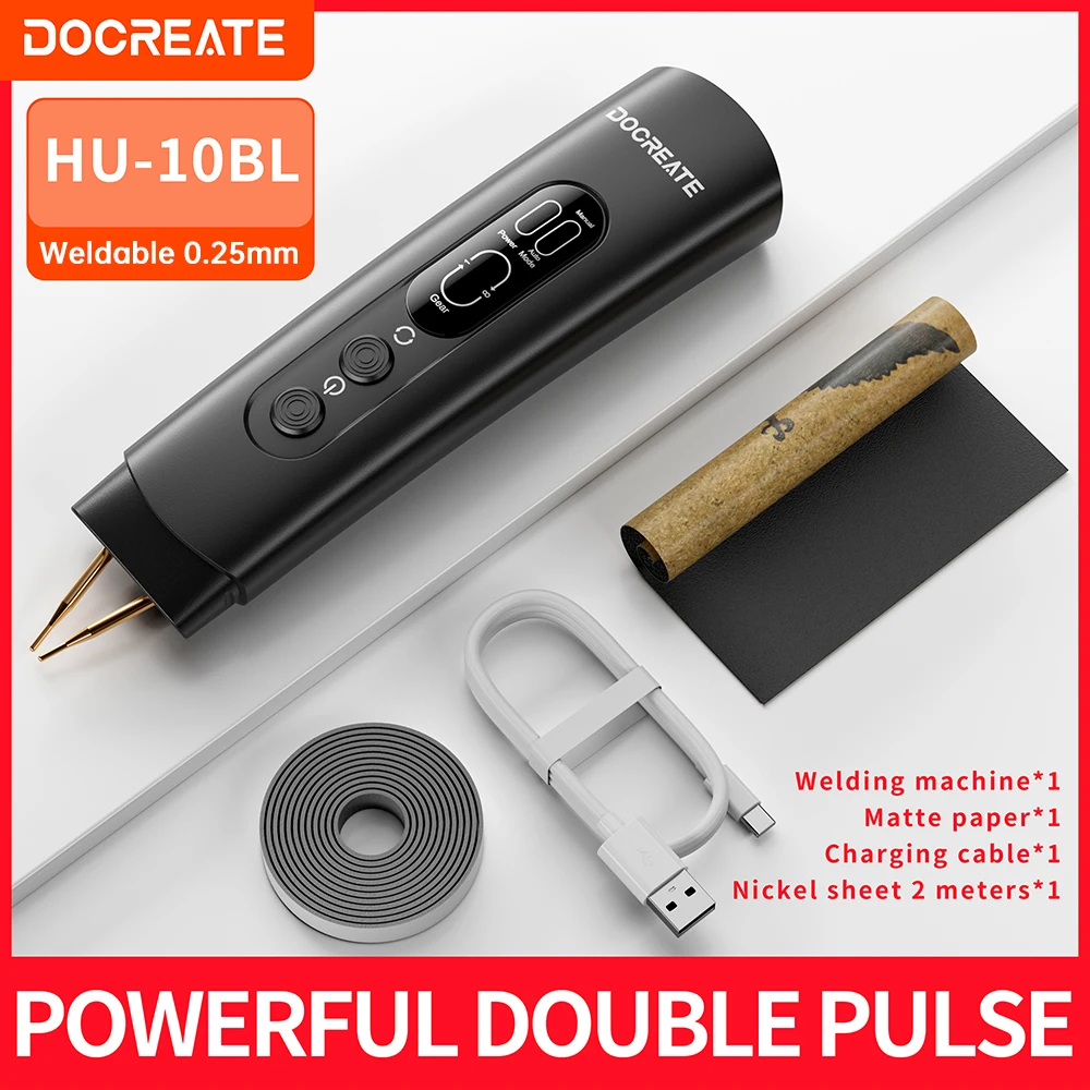 Docreate HU-10BL Portable Handheld Spot Welder 18650 Battery DIY Welding Machine For 0.25mm Nickel Sheet Dual Pulse Auto Mode