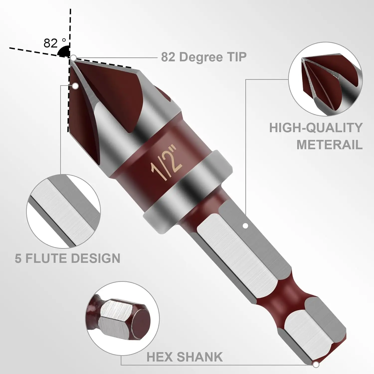 Five Blade Chamfering Set Hard High Carbon Steel Hexagonal Shank Drill Bit Household Practical Woodworking Drilling Tools