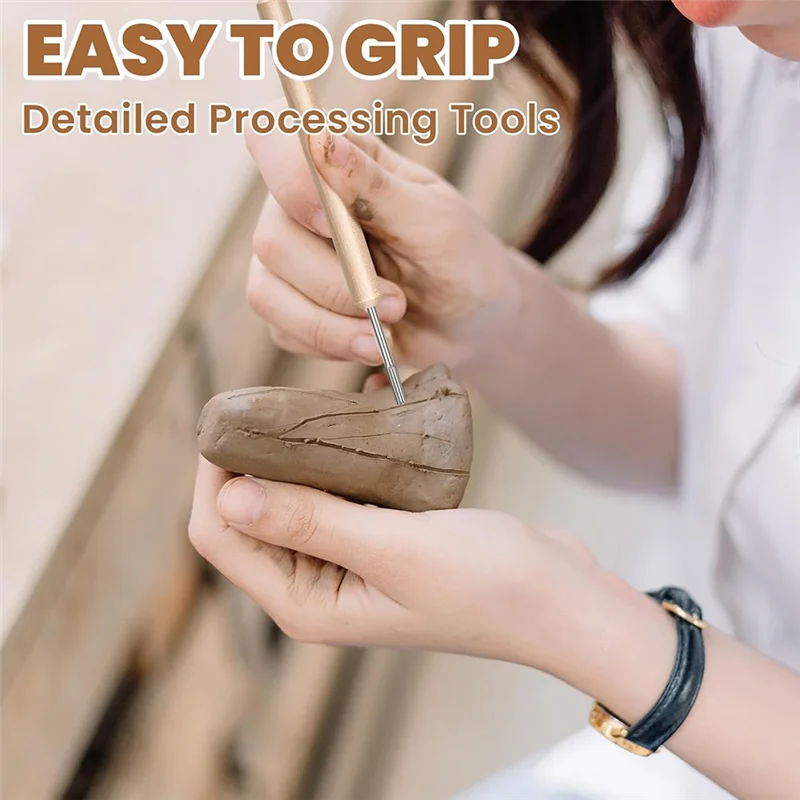 A88E-트리밍, 쉐이핑, 몰딩 도구용- 전문가용 폴리머 클레이 키트(6개), 나무 손잡이 포함