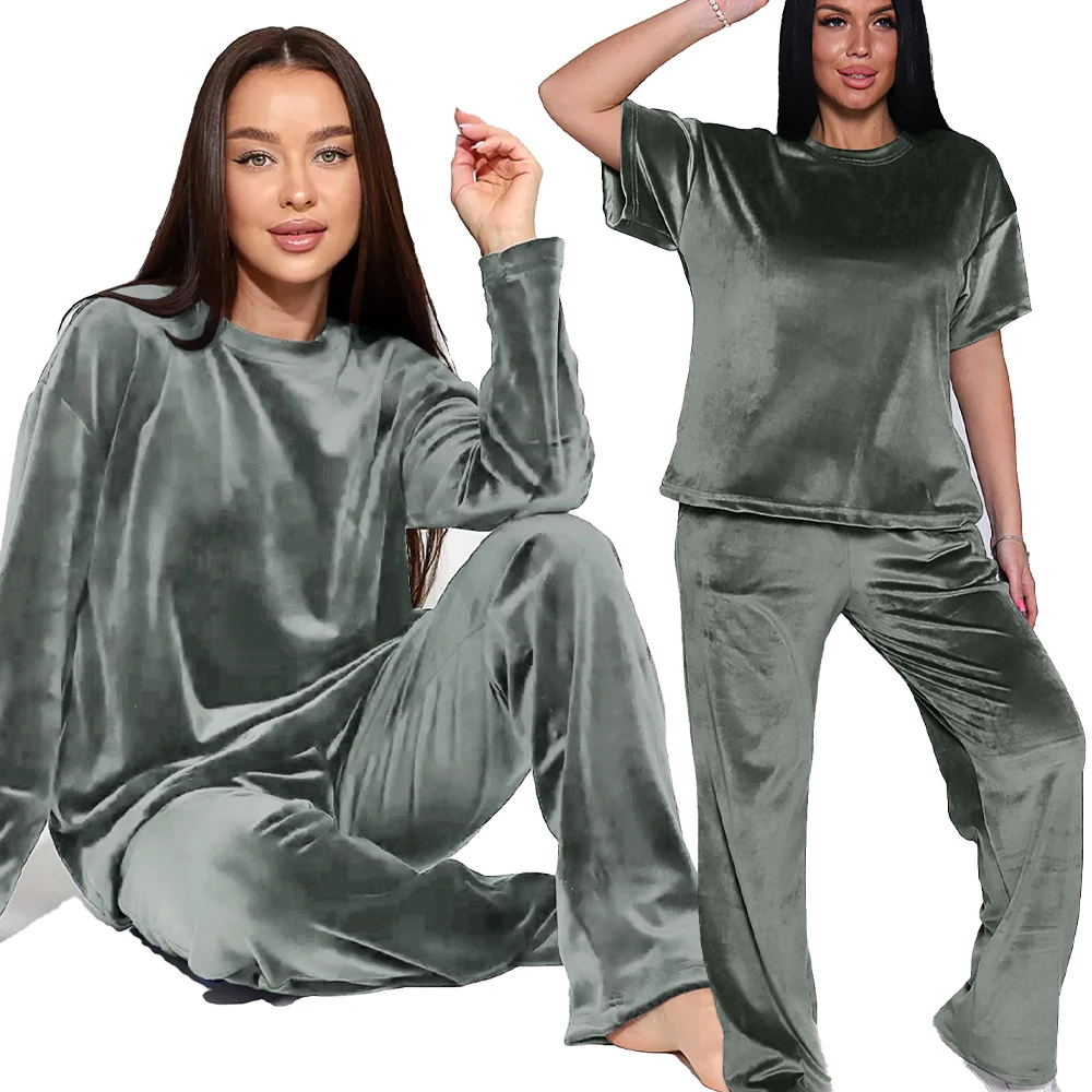 Women\'s Oversized Pyjama Set Gold Velvet Soft Warm Sleepwear Long Short Sleeve Suit Large Size 5XL Loungewear Pajama Fall Winter