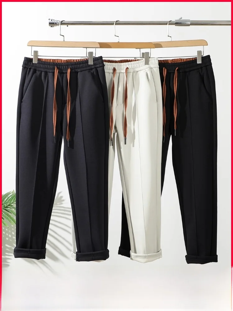 

Italian High-End Men's Straight Leg Fce Lined Modal Cotton Casual Pants Autumn Winter Faion Versatile Air Layered Comfor...