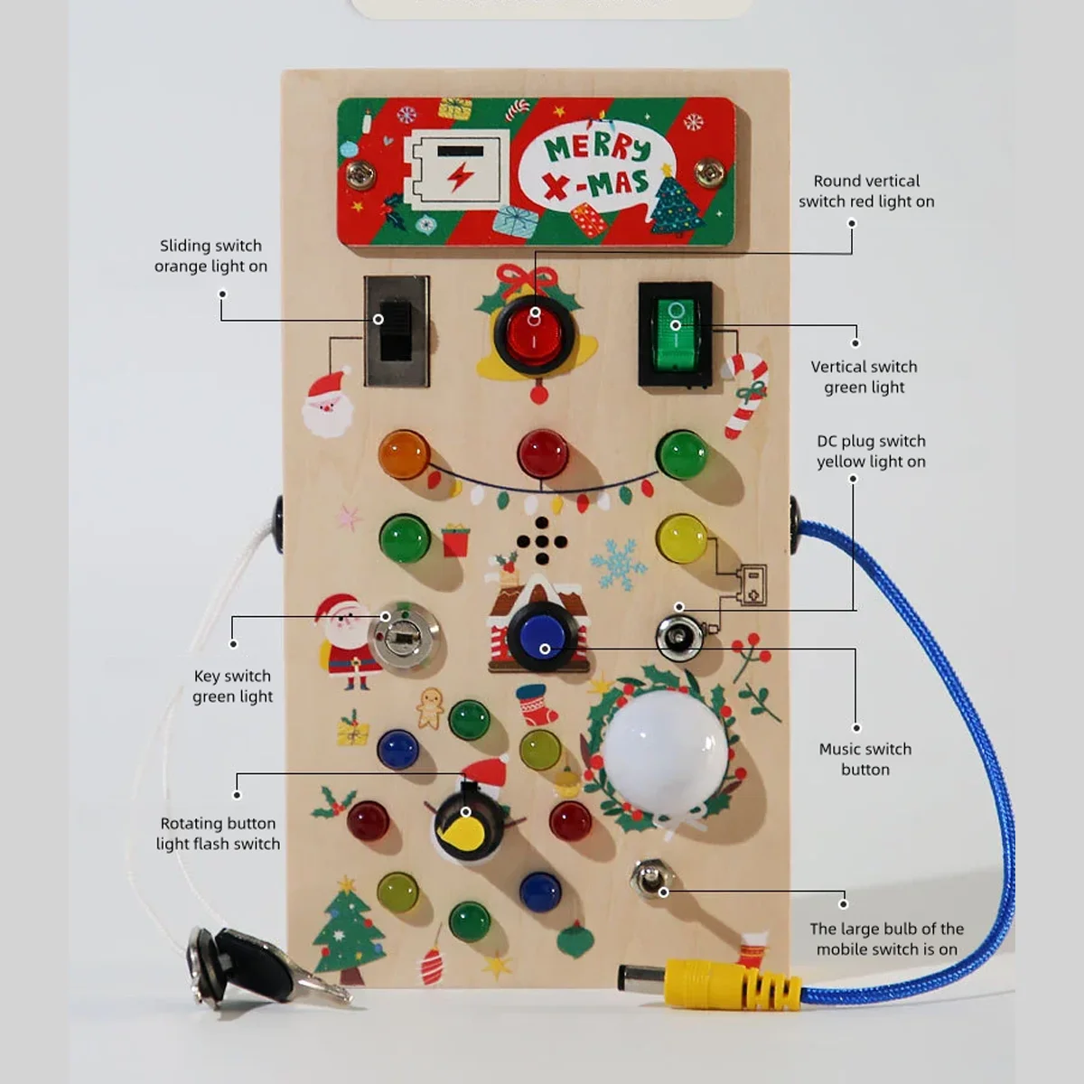 Wooden Children's Sensory Training Toys, Montessori Busy Board, LED Lights/Switch Control, Early Learning Educational, Baby Gift image 2
