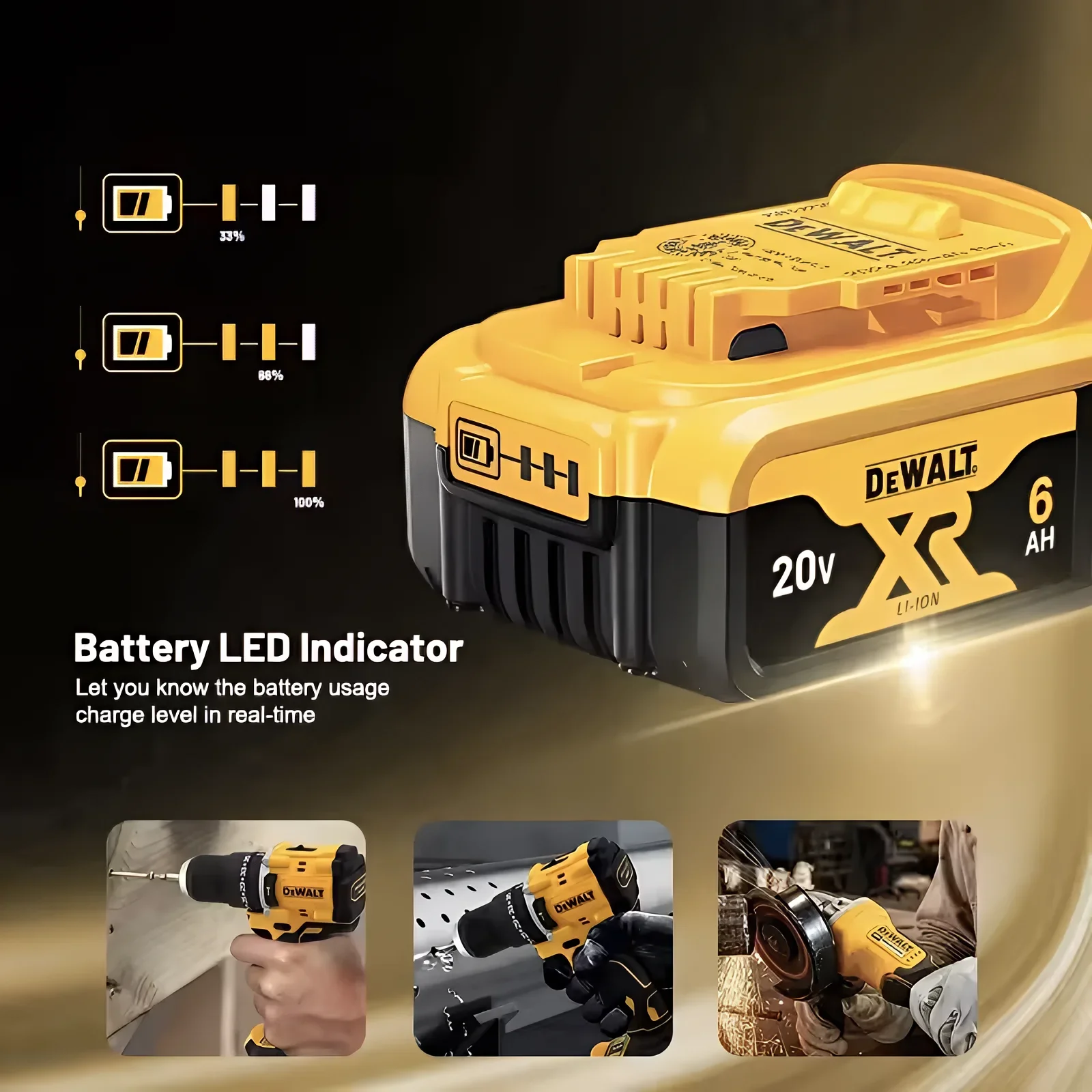 Dewalt DCB206 2-Pack Battery 20V Max XR 6Ah ليثيوم أيون قابلة للشحن بديل لأدوات الطاقة الكهربائية اللاسلكية