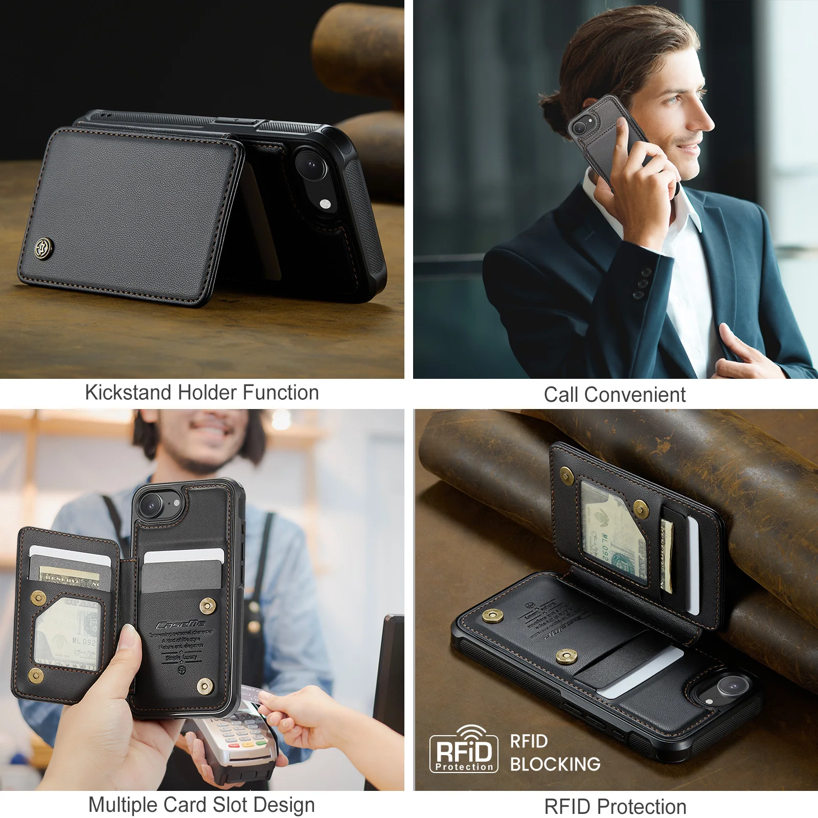 

CaseMe-C22 Wallet Case For iPhone 16 15 14 13 Pro Max 12 11 XS XR 6 7 8 SE2 ,Magnetic Luxury Leather Card Holder Cover Skins New