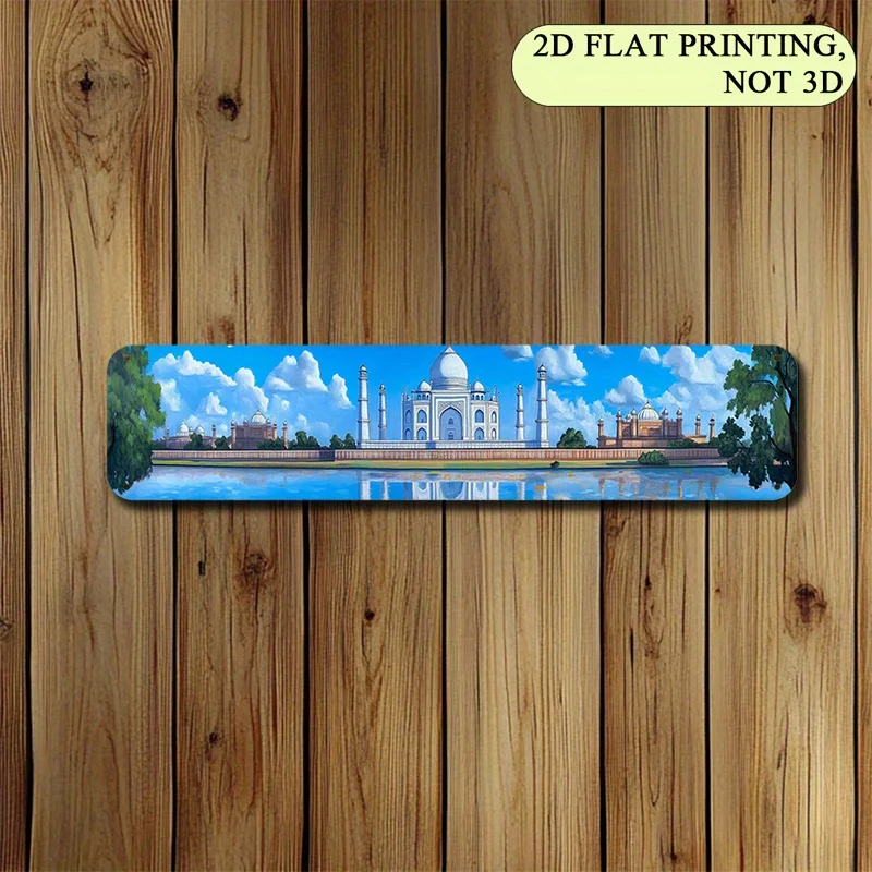 Flat 2D Aluminum Sign, Vibrant Art of The Taj Mahal And Yamuna River, Durable Metal Wall Decoration for Home Or Office