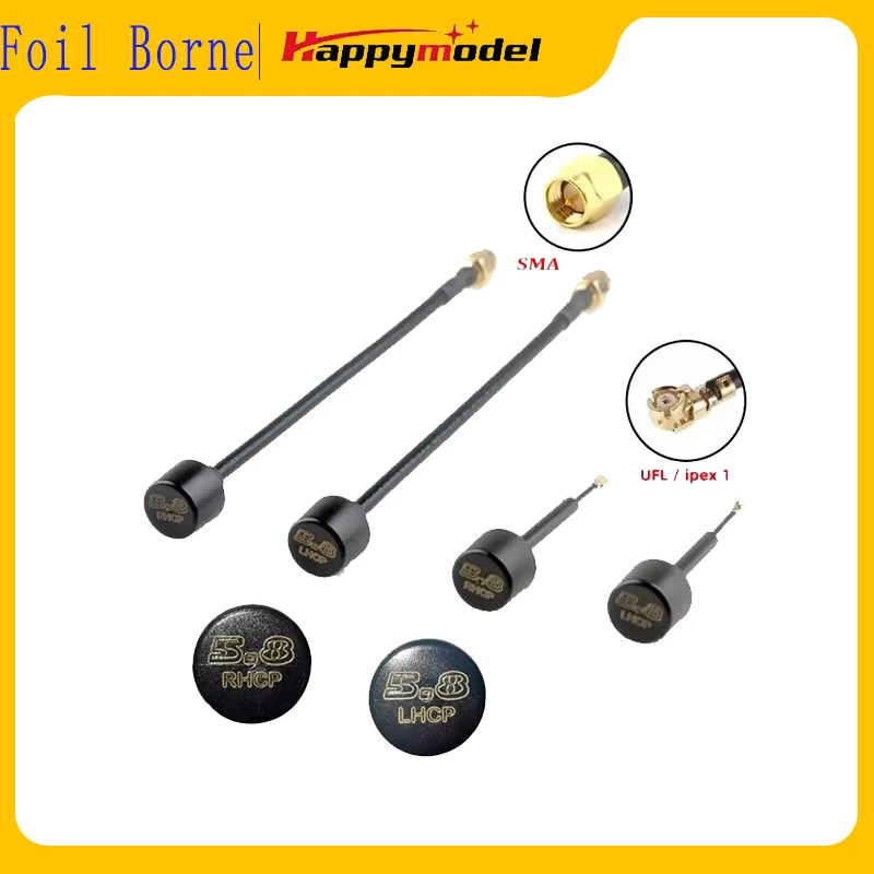 

HappyModel 5,8 ГГц 2,5 дБи Omni-антенна Lollipop 150 мм SMA UFLConnector для RC FPV дронов, правая и левая рука, 5500-6000 МГц