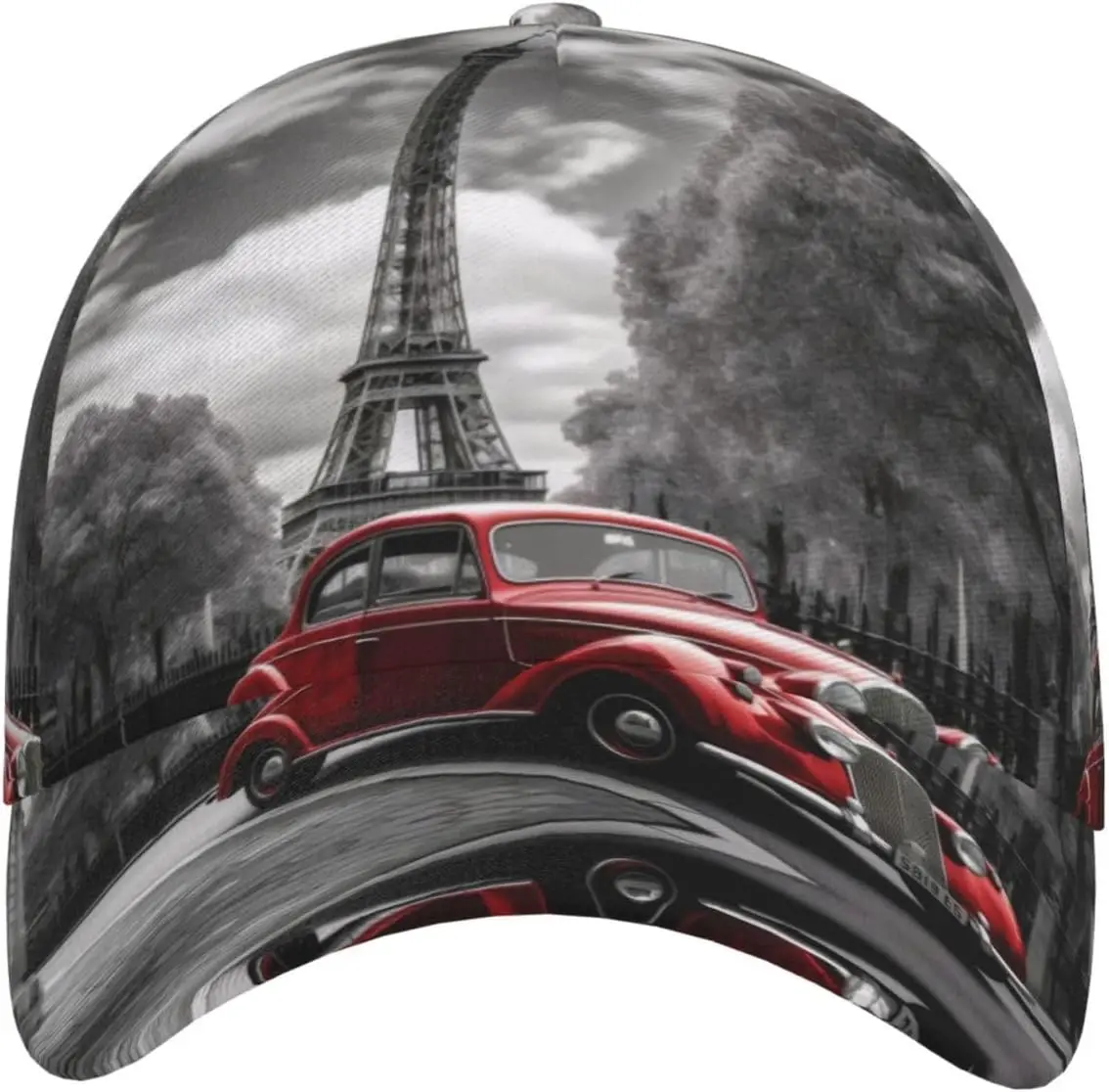 City Street Red Car Print Unisex Baseball Cap - Full Frame Print Design, Adjustable Size