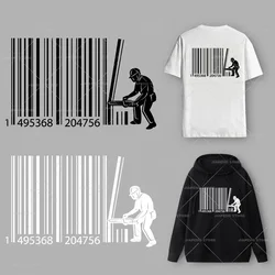 Cool Funny Heat Transfer Vinyl Sticker Iron On Transfers For Clothes Man jacket Hoodie Barcode Patches Applique Washable DIY