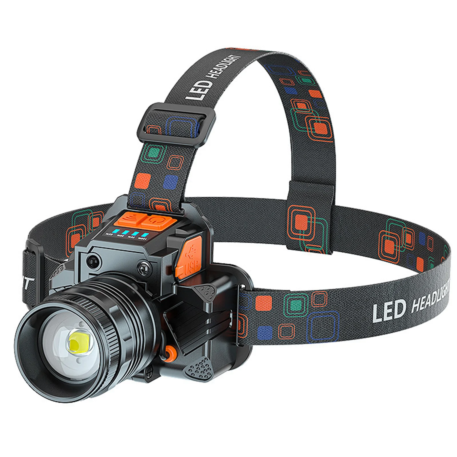 Rechargeable LED Headlamp with Motion Sensor Head Torch 3-Level Brightness IPX4 Waterproof for Running Camping Hiking Cycling