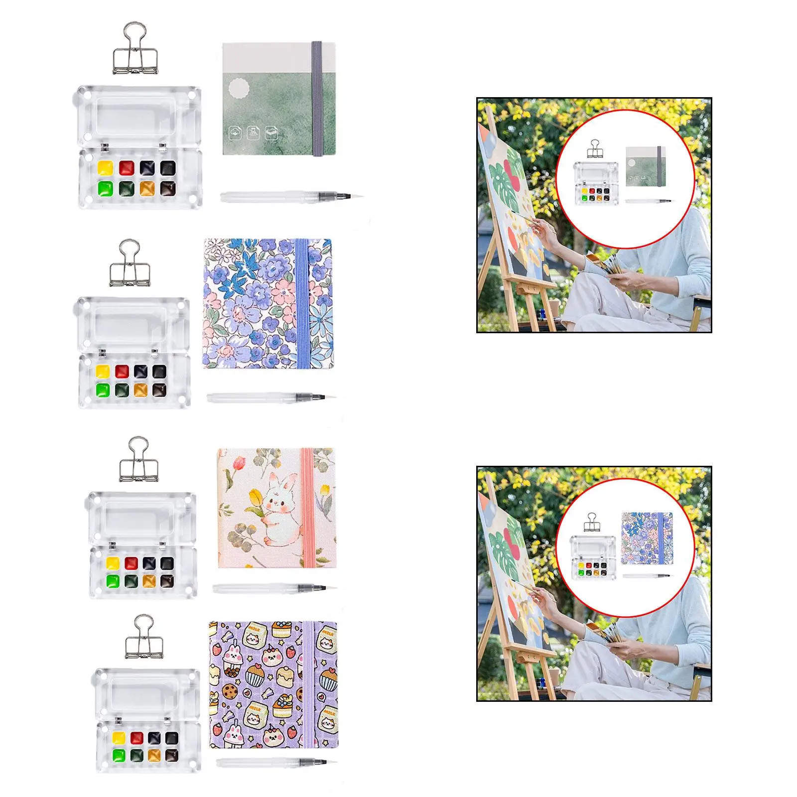 مجموعة ألوان مائية للسفر مع أقلام ألوان مائية صغيرة محمولة #4