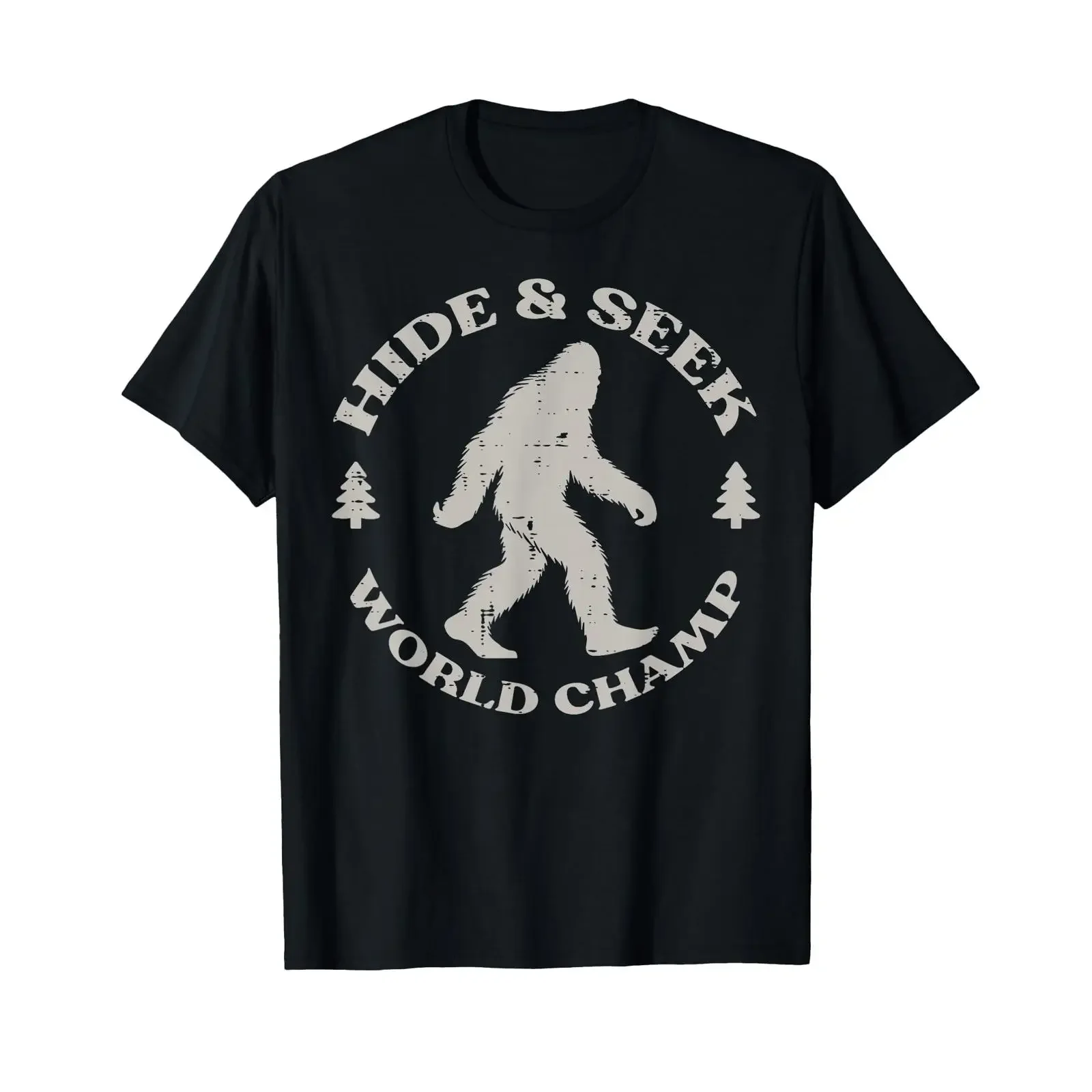 Camiseta divertida para niños Bigfoot Hide Seek World Champ Sasquatch, estilo vintage, cómoda, ligeramente suave, versátil, transpirable, para hombre