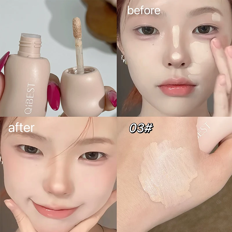 QIBEST Natural Liquid Concealer Cream Makeup 4 Colors Moisturizing Waterproof Cover Acne Dark Circles Face Base Korean Cosmetics