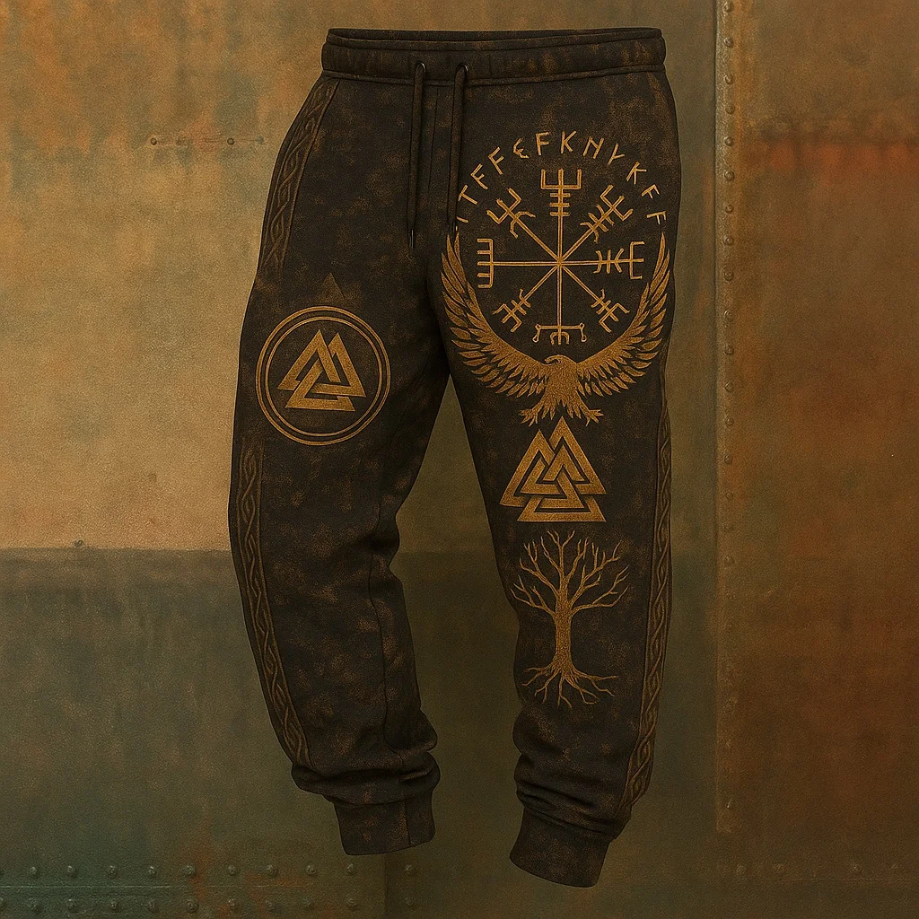 Men's Viking Retro Horde Celtic Odin Triangle 3D Printed Casual Pants with Drawstring Warmth Leg Tights Sports Pants