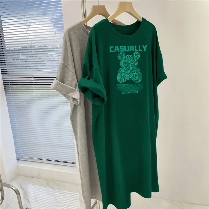 Women Clothing Cartoon Printed Tunics Summer Short Sleeve Casual Long T-shirt Short Sleeve O-neck Top Over the Knee Pullovers