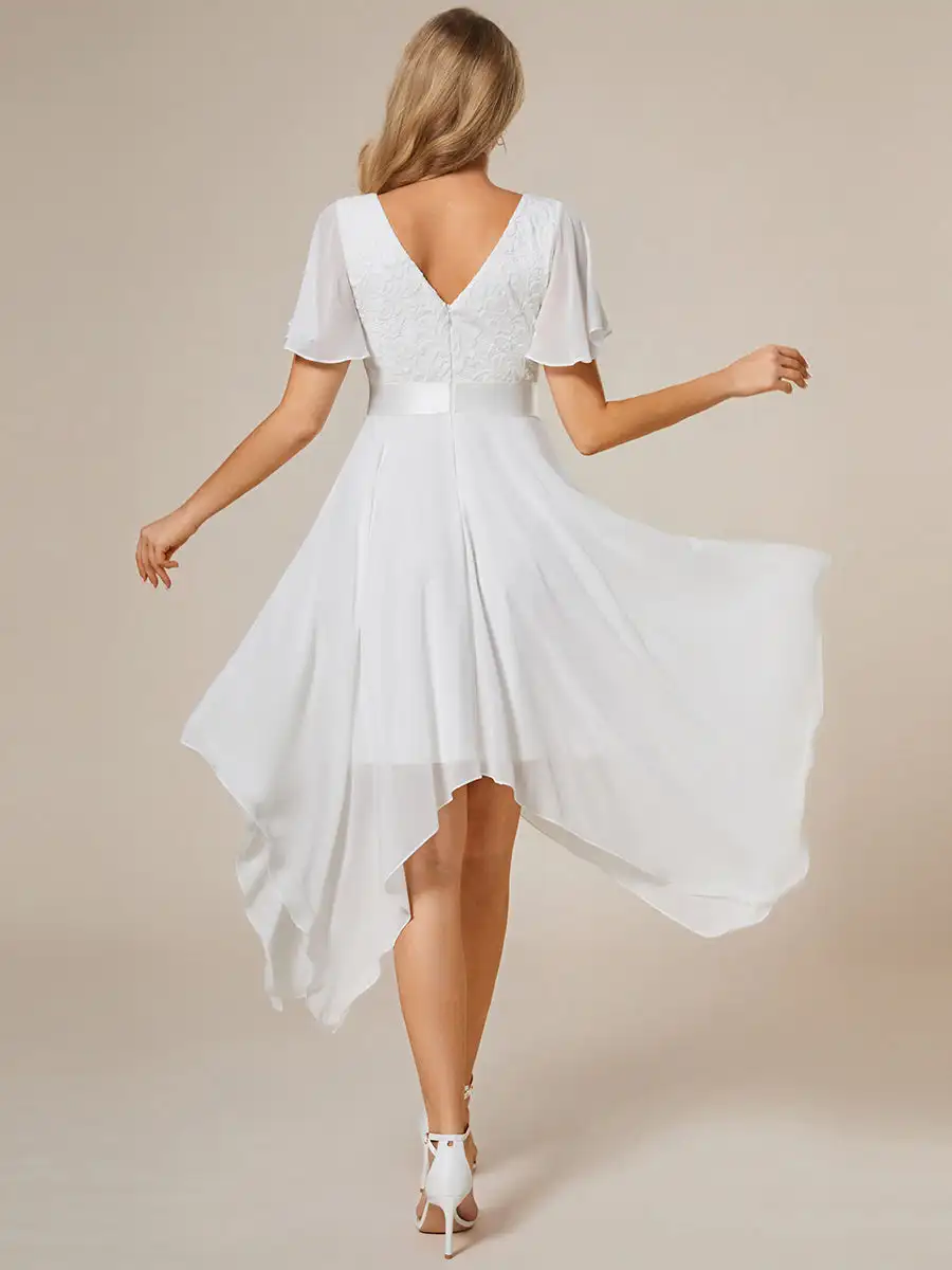 Elegant Evening Dresses Deep V Neck Short Sleeves Back hidden zipper 2025 Ever pretty of A-line White Cocktail party