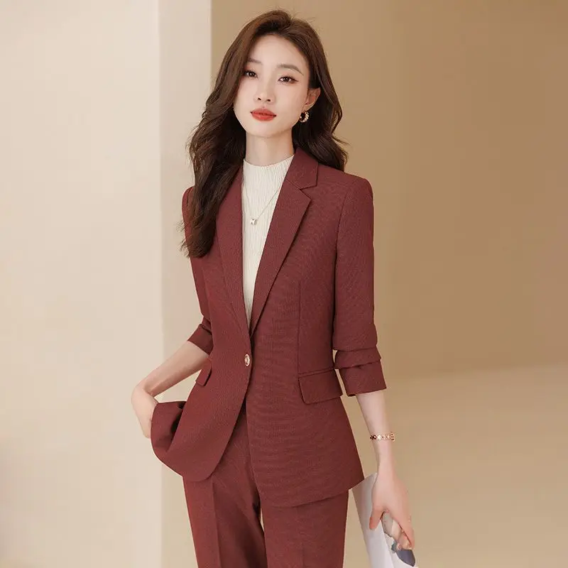 

Insozkdg Pink Suits Women Fashion New 2024 Spring Autumn Business Interview Slim Blazer and Pants Sets Office Ladies Work Wear