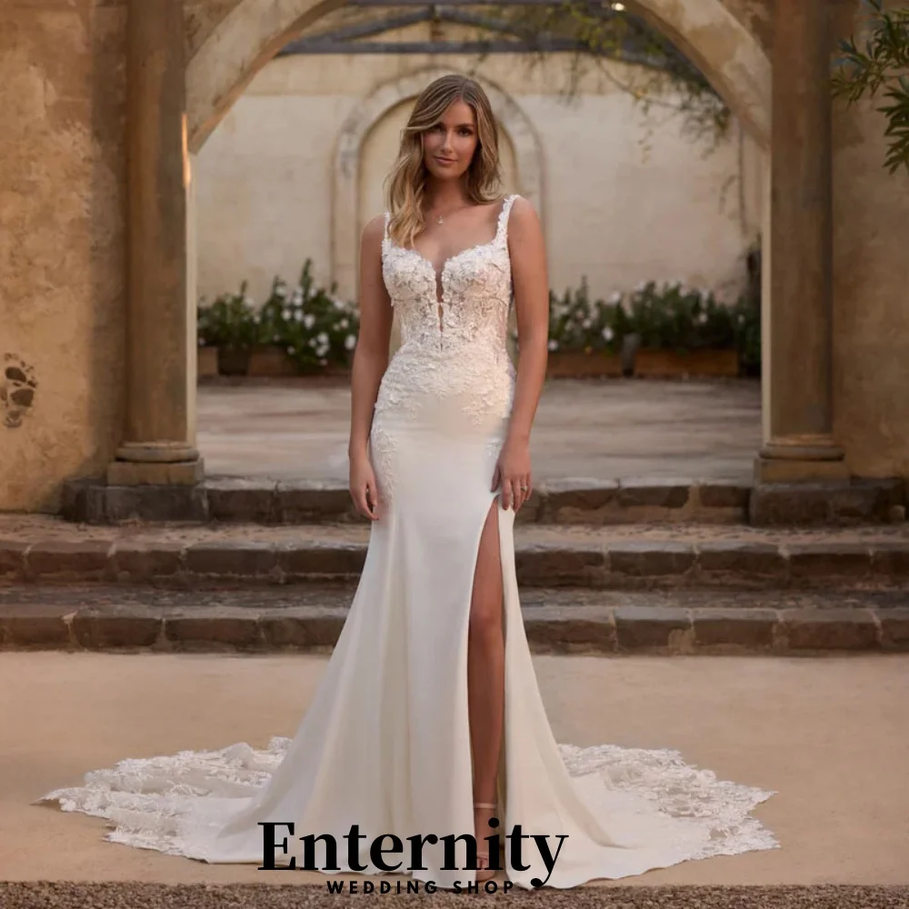 Customized High Split Wedding Dresses Elegant V Neck Sleeveless For Women Charming Lace Applique Bridal Gowns Vestidos De Novia