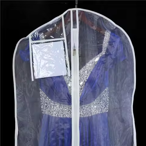 70" Transparent Yarn Dust Cover For Wedding Evening Dress Clothes Coat Suit Garment With ID Pocket White