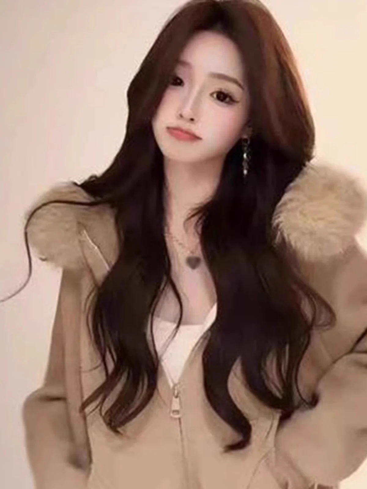 

Autumn Winter New Arrival Warm Long Zipper Korean Women's Knitted Hat Coat with Fur Collar Casual Faionable