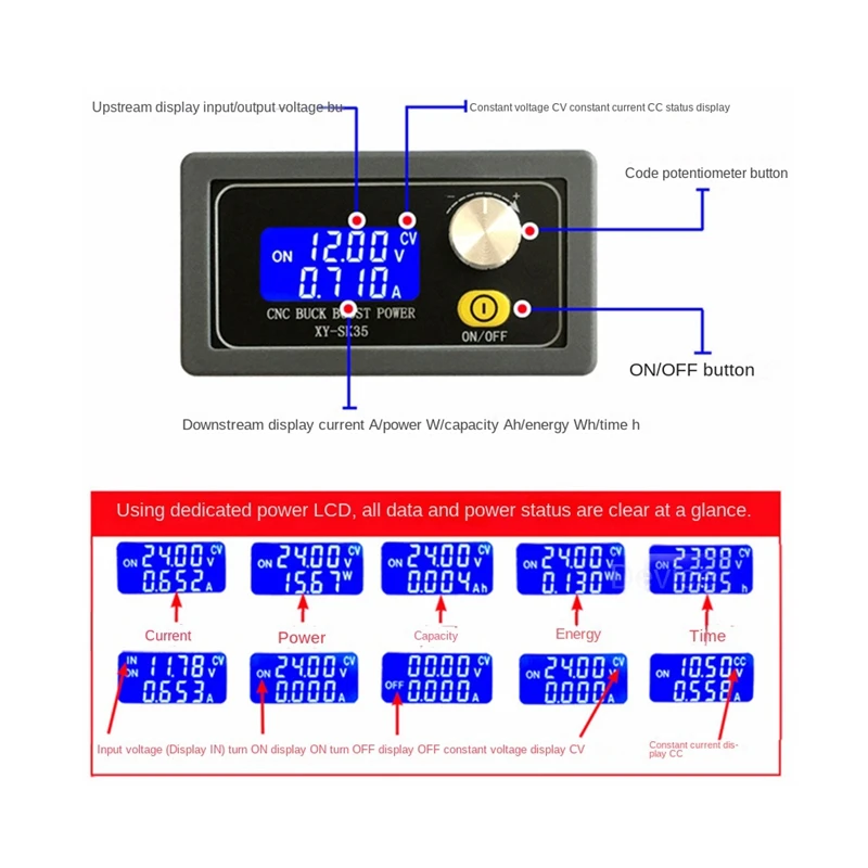 Buck Boost Converter CC CV 0.6-30V 4A Power Module Adjustable Laboratory Regulated Power Supply DIY For Solar Charge