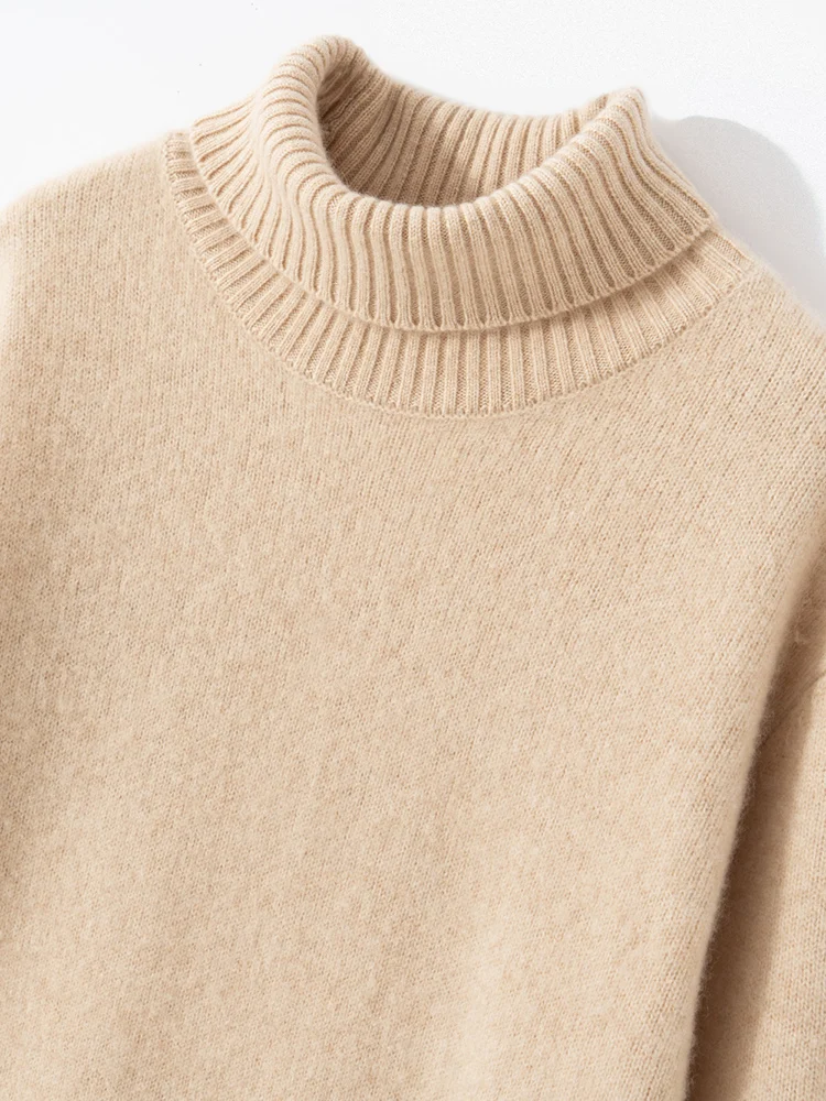 100% Cashmere Sweater Long Dress New Women High Turn-down Collar Pullover  Soft Cosy Autumn Winter Casual Solid Knitwear Dress