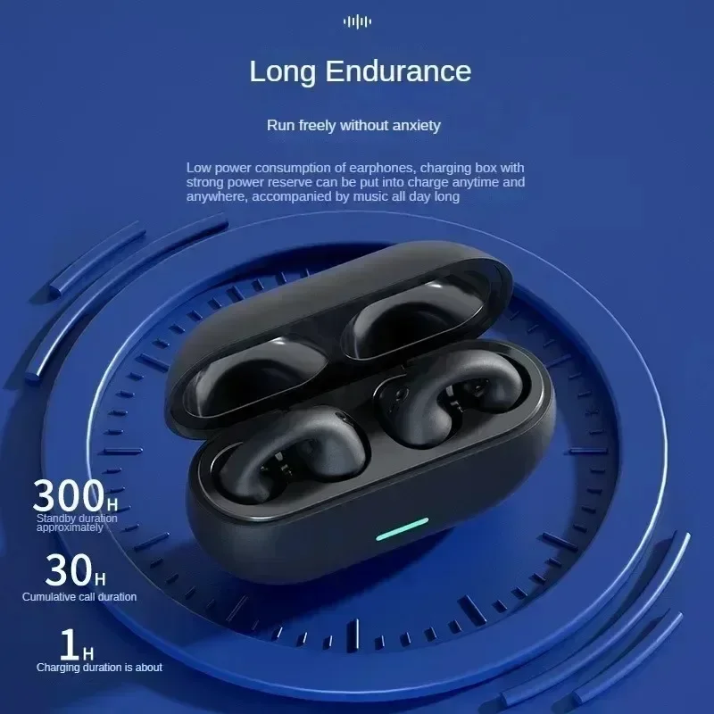 T75 Sem Fio Bone Condução Headphones, Bluetooth 5.3, Clip Ear Música, Cancelamento de Ruído Headset, HD Chamada, Esportes e Gaming Fone De Ouvido, Novo