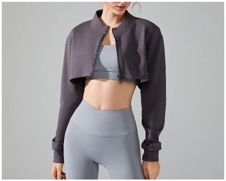 VITALINOVO Damen-Cardigan-Jacke mit Reißverschluss, langärmlig, kurzes Sweatshirt für Yoga, Workout, Laufen, Fitness, Cut-Out-Shirts, Oberteil – Detail 7