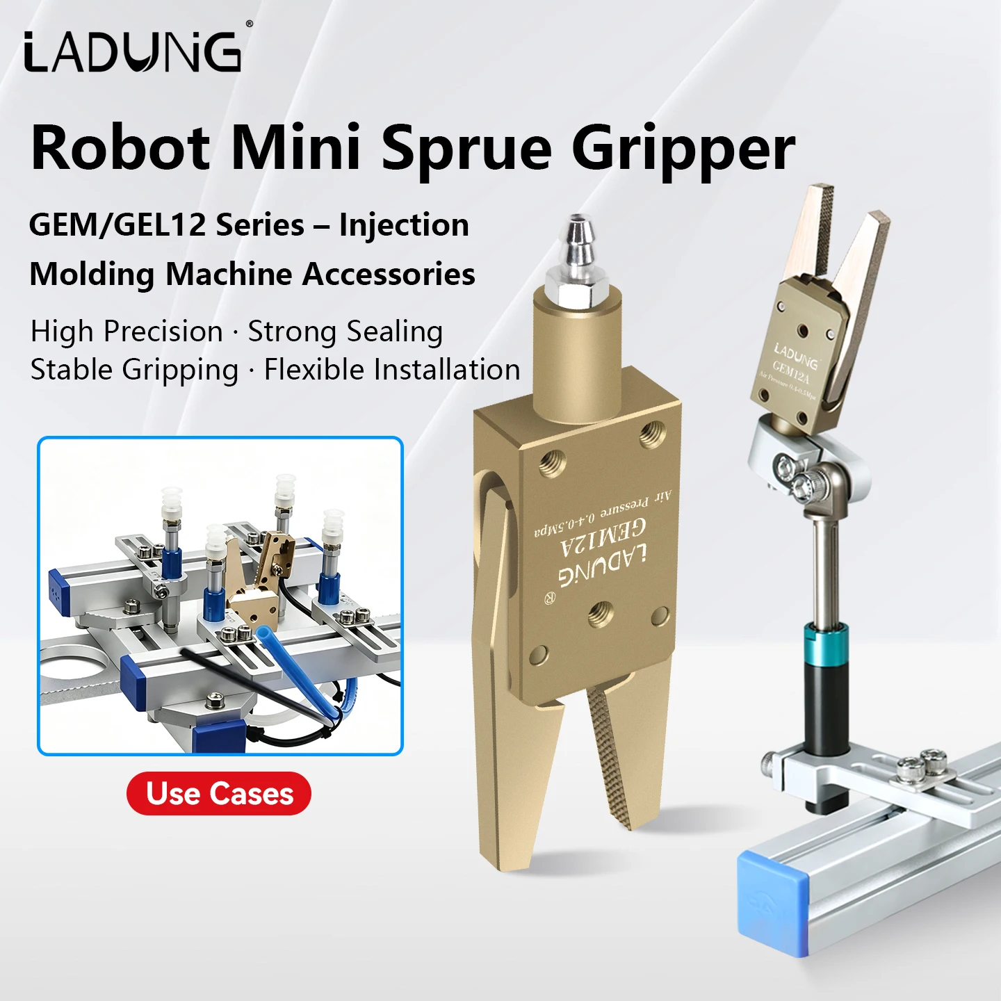 Miniature Pneumatic Gripper GEL12A-NPN with Detection, Robotic End-of-Arm Tooling for Injection Molding Sprue/Runner Gripper