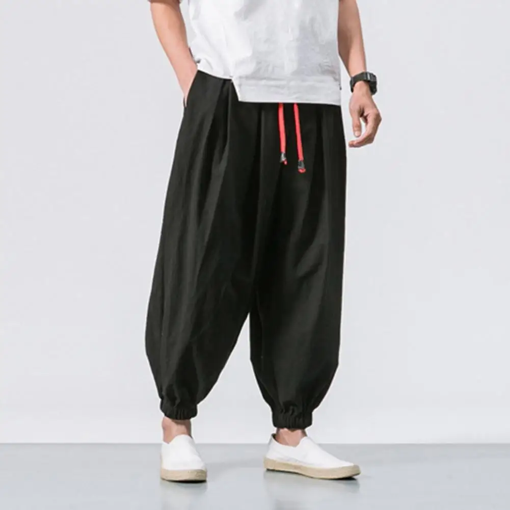 

Men Harem Pants Men's Baggy Deep Crotch Harem Trousers with Drawstring Waist Pockets Comfortable Casual Daily Wear for Plus Size