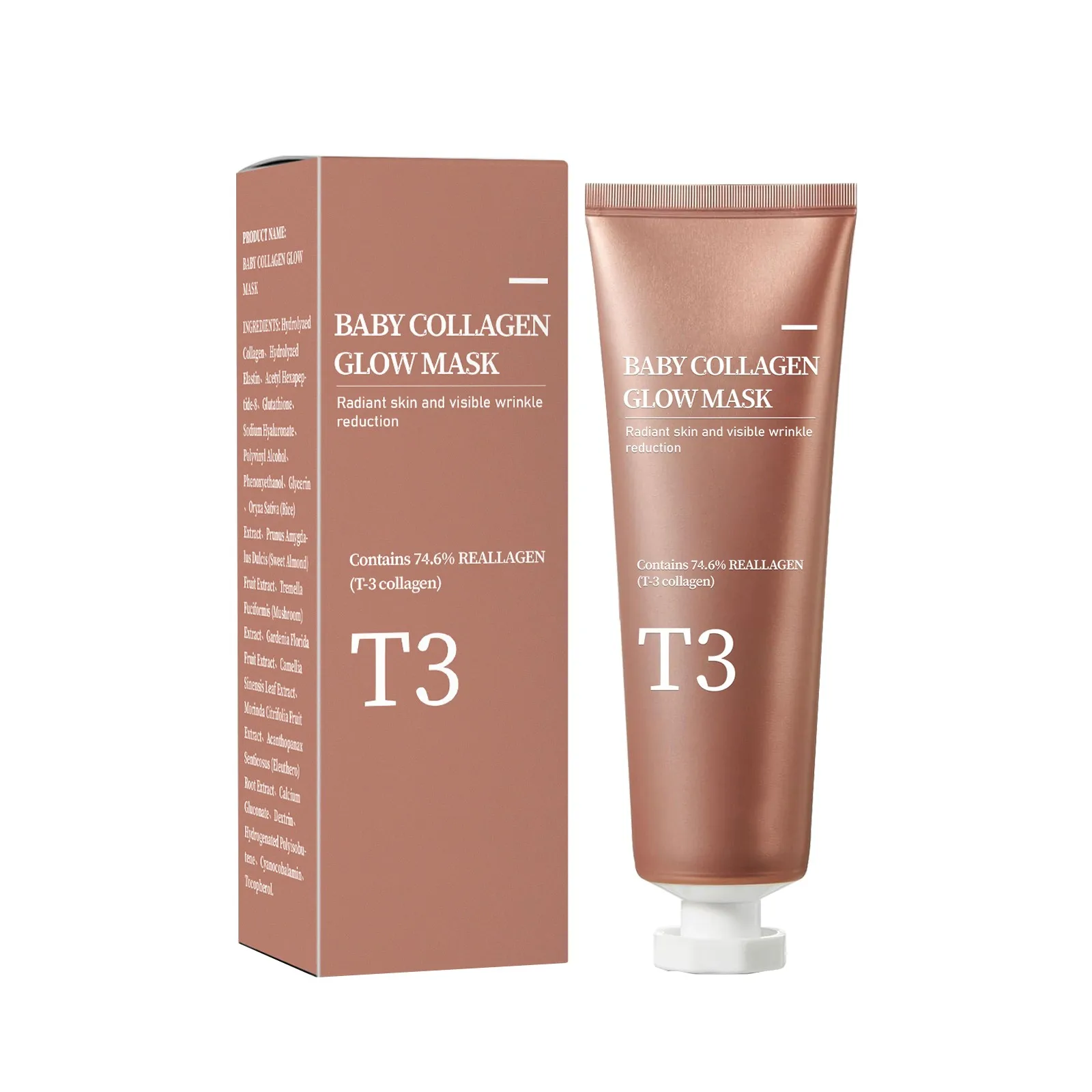 Máscara de colágeno T3, máscara brillante de colágeno para bebé T3, máscara exfoliante de colágeno, máscara facial coreana para hacer piel brillante, elasticidad de la piel reafirmante