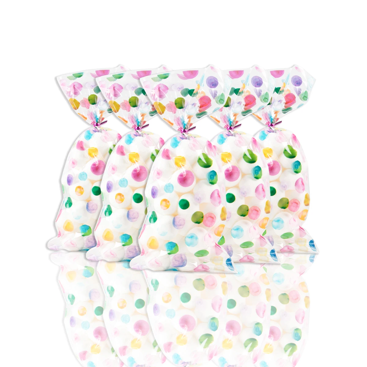 50pcs Rainbow Polka Dot Printed Cellophane Treat Bags Plastic Candy Gift Bags for Baby Shower Birthday Weddings Party Favors bag