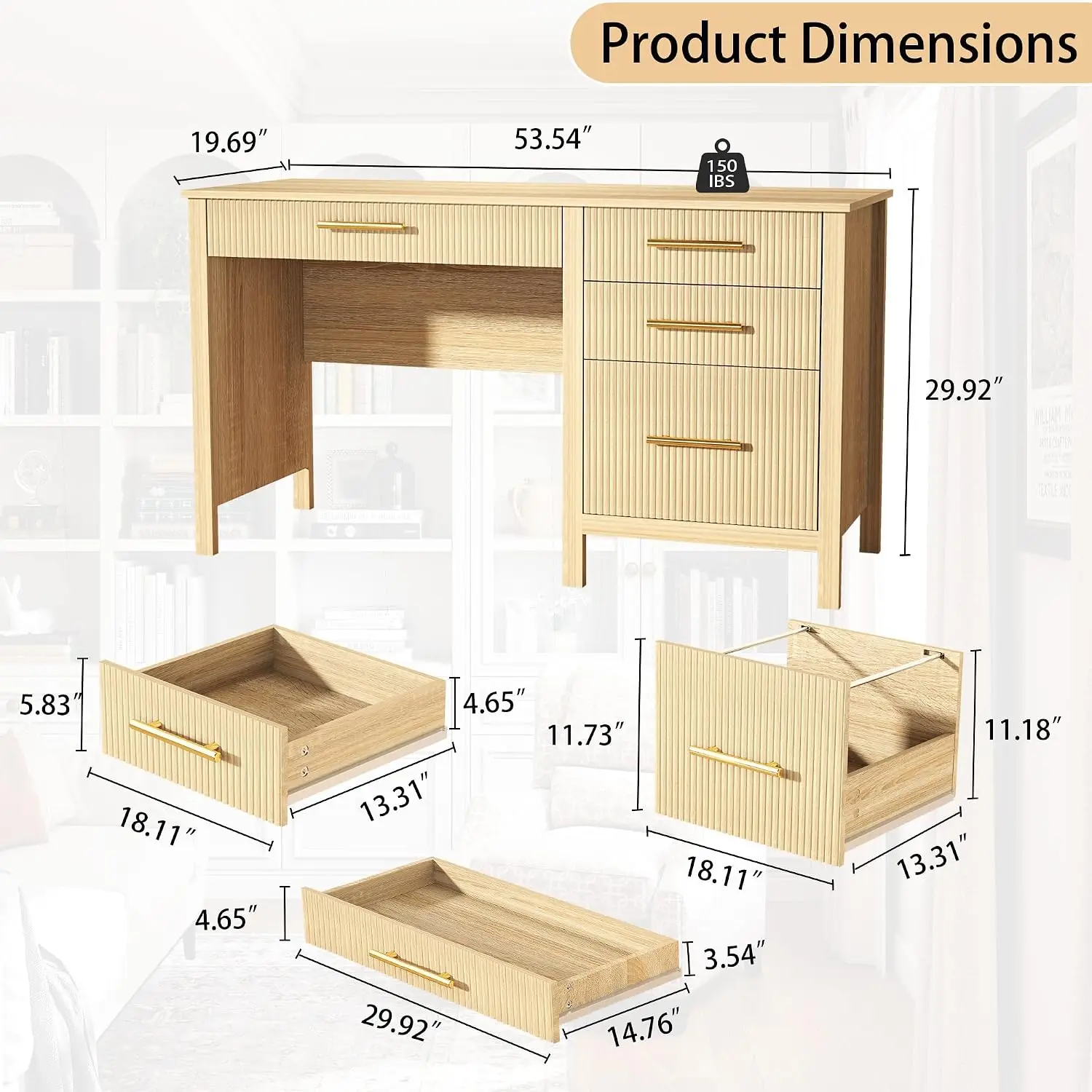 Oak Executive Desk 4 Drawers 54
