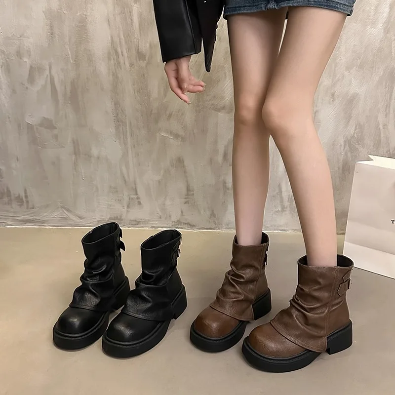 

New 2025 Winter Elastic Boots Flat Heeled Mid-calf Platform Boots Fashion Comfort boot Outdoor Ankle Boots for Women