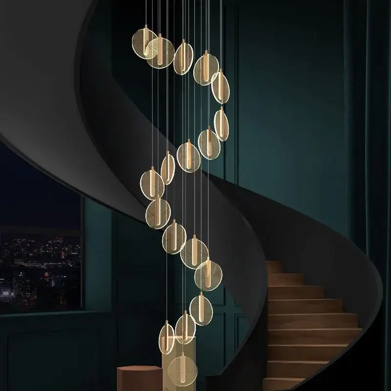 Modern Luxury Nordic Squared Stair  Simple Atmosphere Light for Hotel Villa Loft Living Room Rotating Long Feature