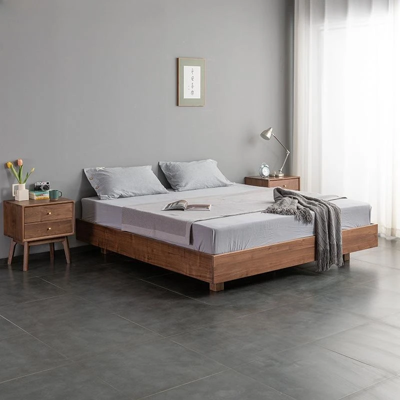 

All solid wood bed, black walnut suspension, Japanese simple tatami short bed